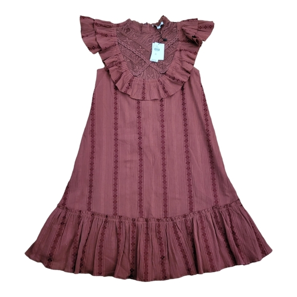 Lesly Ruffled Mini Dress by anthropology Womens Size Xs Rust Brown - Picture 6 of 10